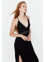 Trendyol Black Lace and Knitted Nightgown with Back Detail and a Slit