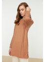 Trendyol Mink Crew Neck Printed Slit Detailed Knitted Tunic