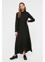 Trendyol Black Side Tie Woven Shirt Linen Look Dress