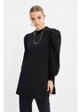 Trendyol Black Sleeve Detailed Knitted Crew Neck Slit Tunic