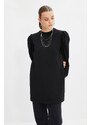 Trendyol Black Sleeve Detailed Knitted Crew Neck Slit Tunic