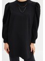 Trendyol Black Sleeve Detailed Knitted Crew Neck Slit Tunic