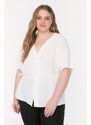 Trendyol Curve Weave Ecru V-Neck Tiered Blouse