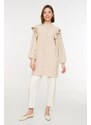 Trendyol Stone Ruched Collar Ruffle Detail Woven Shirt