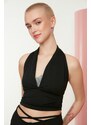 Trendyol Black Halter Neck Fitted/Slim Crop Knitted Blouse