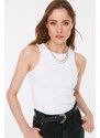 Trendyol White Halterneck Ribbed Flexible Knitted Body with Snap Button