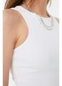 Trendyol White Halterneck Ribbed Flexible Knitted Body with Snap Button