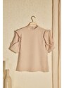 Trendyol Camel Woven Sleeve Detailed High Collar Blouse