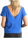 Fashionhunters Tričko s výstřihem na zádech v modré barvě