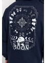 Trendyol Navy Blue Oversize/Wide-Fit Space Printed Fleece Cotton Sweatshirt