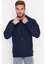 Trendyol Navy Blue Oversize/Wide-Fit Space Printed Fleece Cotton Sweatshirt