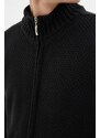 Trendyol Black Slim Fit Half Turtleneck Textured Zipper Wool Blended Knitwear Cardigan