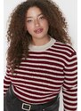 Trendyol Curve Burgundy Striped Crew Neck Pletený svetr