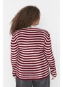 Trendyol Curve Burgundy Striped Crew Neck Pletený svetr