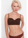 Trendyol Dark Brown Seamless/Seamless Covered Strapless Knitted Bra with Detachable Straps