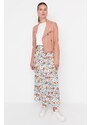 Trendyol Lilac Floral Pattern High Waist Viscose Skirt