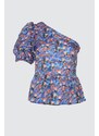 Trendyol Blue Single Sleeve Floral Woven Blouse