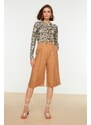 Trendyol Brown Patterned Fitted Crew Neck Crop Stretch Knitted Blouse