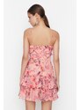 Trendyol vícebarevné lemované šifónové volány květinové vzorované elegantní večerní šaty