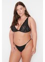 Trendyol Curve 3-Pack Black-Mink-Oil Plus Size String Panties