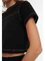 Trendyol Black Crop Crew Neck Knitted Sports T-Shirt