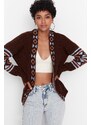 Trendyol Brown Patterned Oversized Knitwear Cardigan