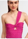 Dilvin 10168 One Shoulder Knitwear Bustier-fuchsia