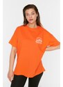 Trendyol Curve Orange Printed Knitted T-Shirt