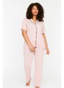 Trendyol Curve Plus Size Pajama Set - Pink - Plain