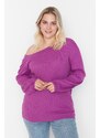 Trendyol Curve fialový pletený svetr s kulatým výstřihem