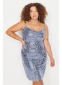 Trendyol Curve Blue Collar Knitted Sequin Dress