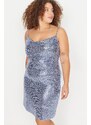 Trendyol Curve Blue Collar Knitted Sequin Dress