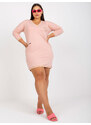 Fashionhunters Prašně růžová bavlněná tunika plus velikosti s výstřihem do V