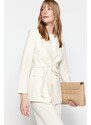 Trendyol Cream Tie Waist Belted Woven Lined Jacket