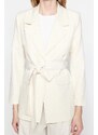 Trendyol Cream Tie Waist Belted Woven Lined Jacket