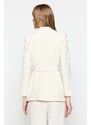 Trendyol Cream Tie Waist Belted Woven Lined Jacket