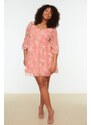 Trendyol Curve Pink Floral Patterned Chiffon Woven Dress