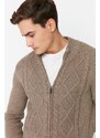 Trendyol Mink Slim Fit Knit Detail Zippered Pocket Knitwear Cardigan