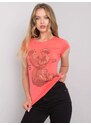 Fashionhunters Dámské korálové tričko s kamínky