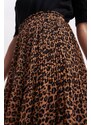 Gusto Leopard Patterned Pleated Skirt - Camel