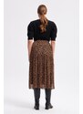 Gusto Leopard Patterned Pleated Skirt - Camel