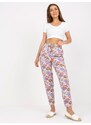 Fashionhunters Bílé a fialové letní kalhoty z látky se vzorem SUBLEBEL