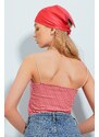 Trend Alaçatı Stili Women's Red Rope Strap Striped Double Layer Crop Blouse