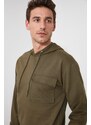 Trendyol Khaki Regular Fit Hooded Pocket Detail Cotton Sweatshirt