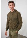 Trendyol Khaki Regular Fit Hooded Pocket Detail Cotton Sweatshirt