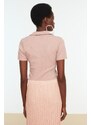 Trendyol Mink Button Detailed Polo Neck Fitted/Situated Ribbed Flexible With Snap Buttons Knitted Body