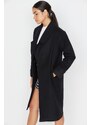 Trendyol Black Oversized Wide Collar Detailní razítkovaný kabát
