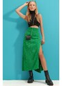 Trend Alaçatı Stili Women's Green Button Detailed Knitwear Skirt