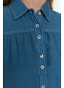 Trendyol Indigo Contrast Stitching Woven Linen Look Natural Fabric Shirt