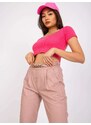 Fashionhunters Kalhoty Porto z umělé kůže v růžové barvě